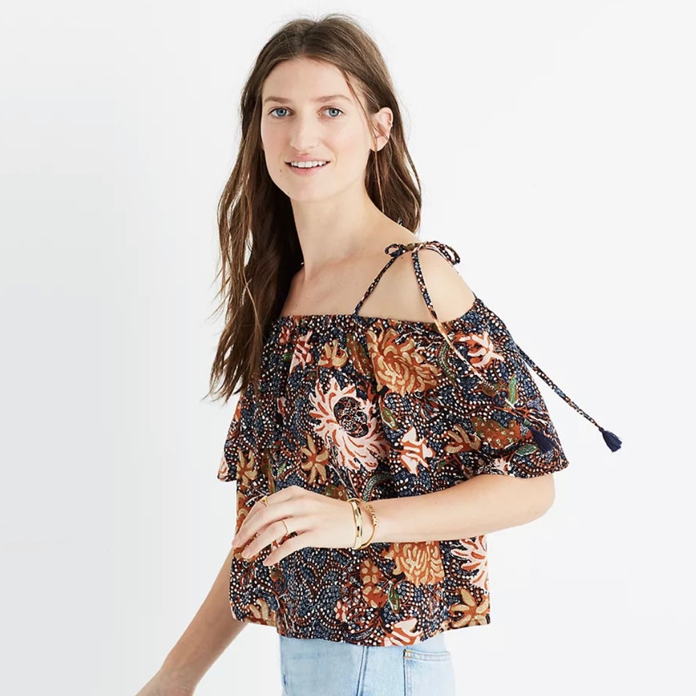 Madewell Silk Cold-Shoulder Top in Sea Floral